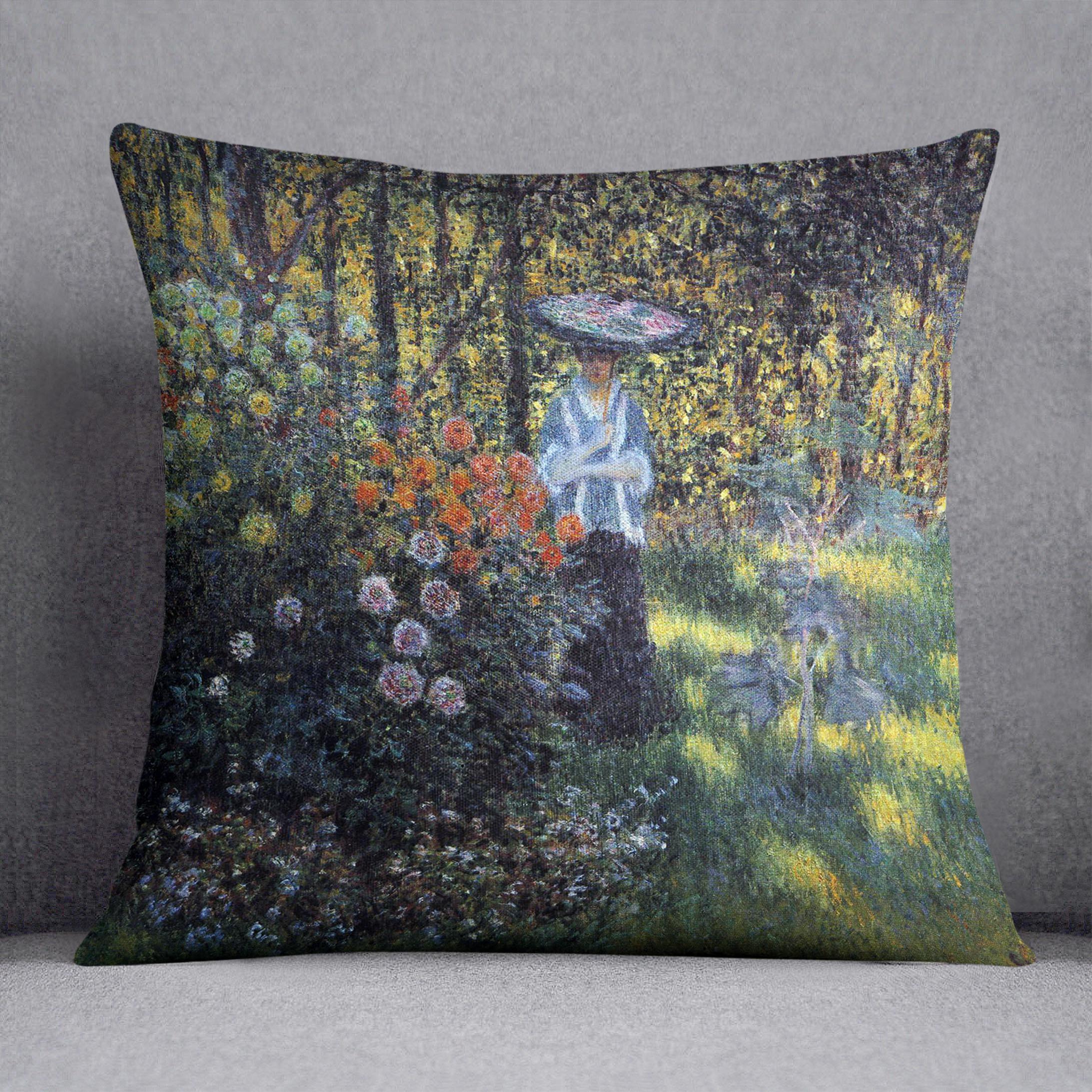 Woman with a parasol in the garden of Argenteuil by Monet Cushion