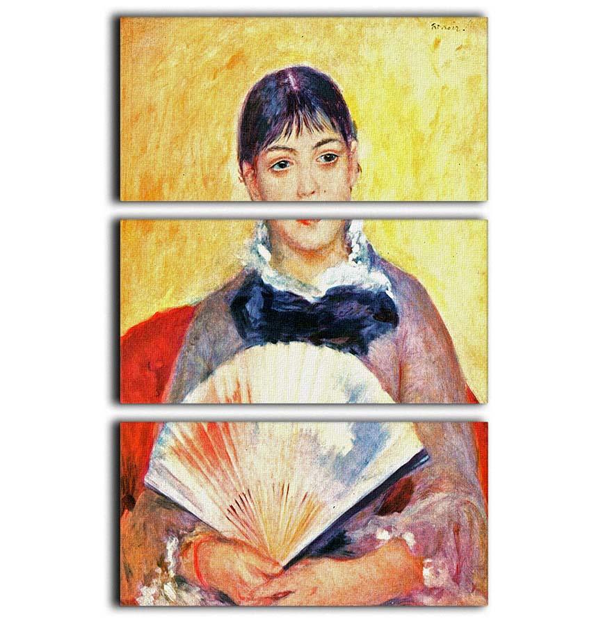 Woman with fan by Renoir 3 Split Panel Canvas Print - Canvas Art Rocks - 1
