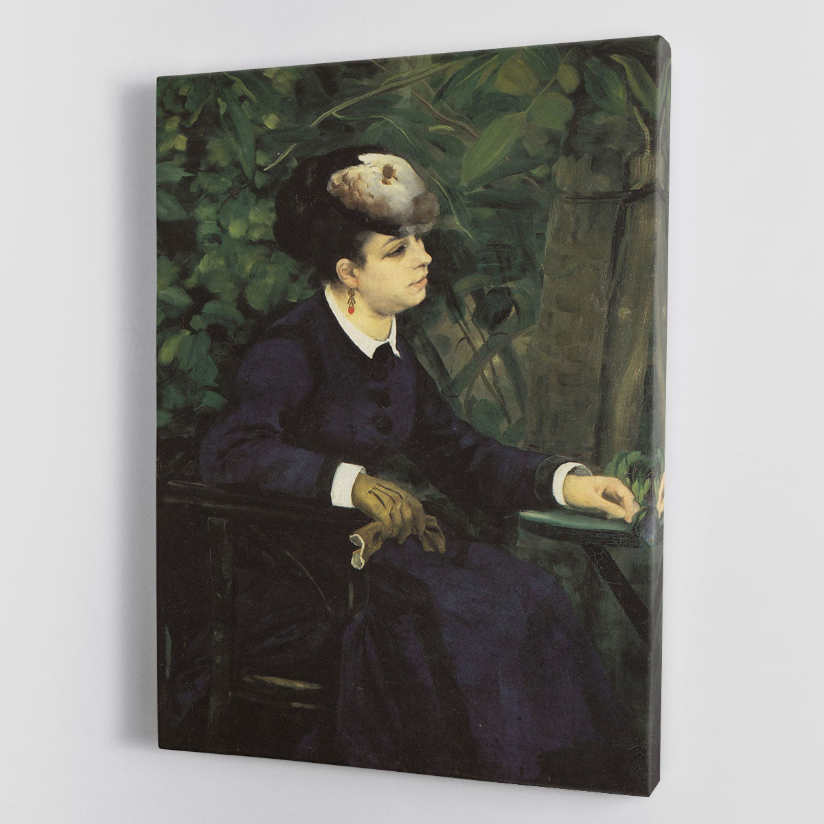 Woman with gull feather Woman in the garden by Renoir Canvas Print or Poster - Canvas Art Rocks - 1