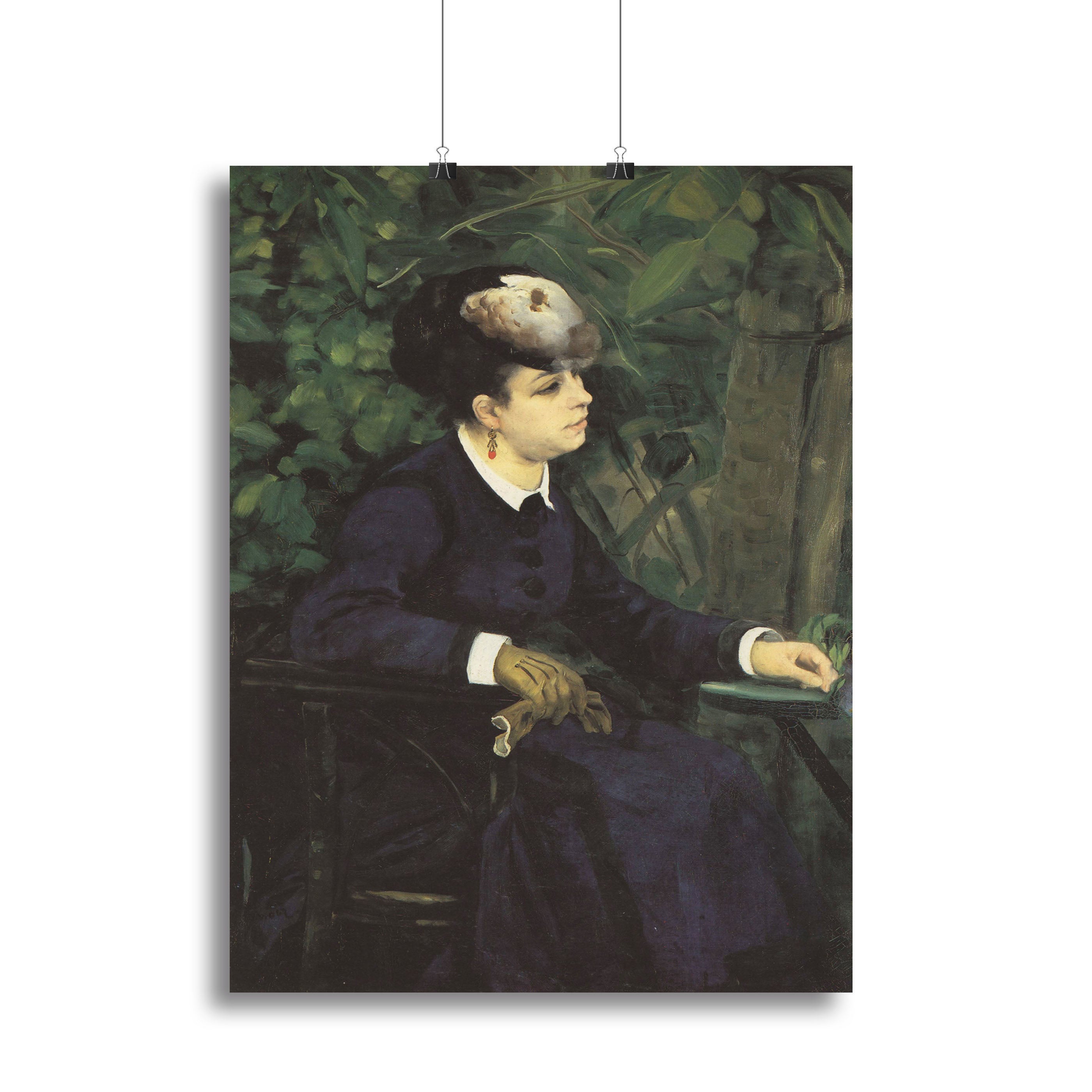 Woman with gull feather Woman in the garden by Renoir Canvas Print or Poster - Canvas Art Rocks - 2