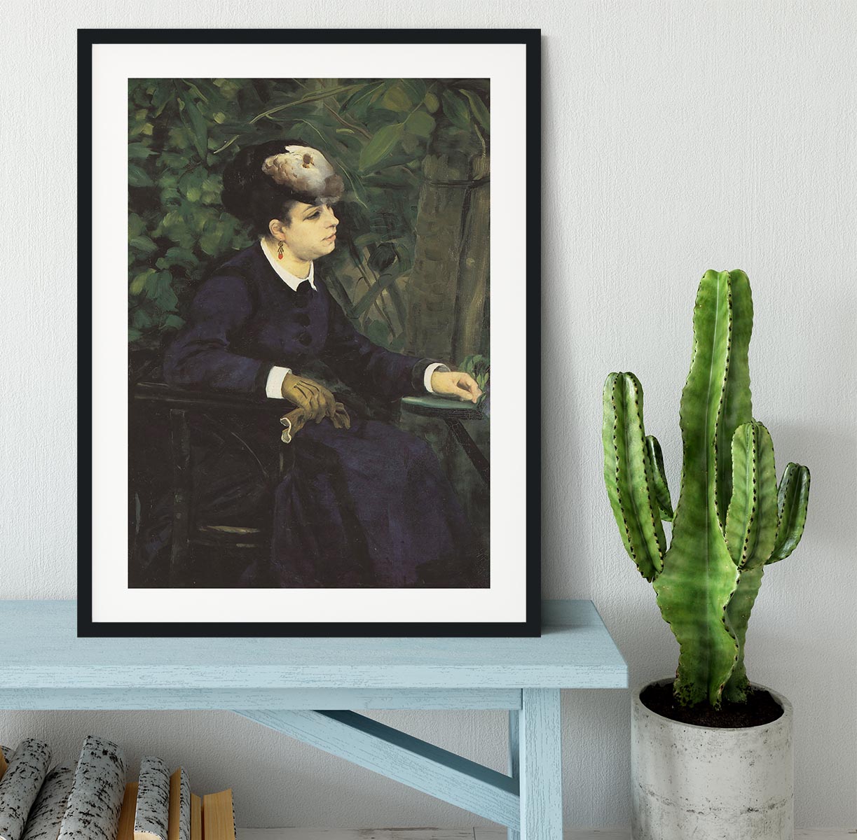 Woman with gull feather Woman in the garden by Renoir Framed Print - Canvas Art Rocks - 1