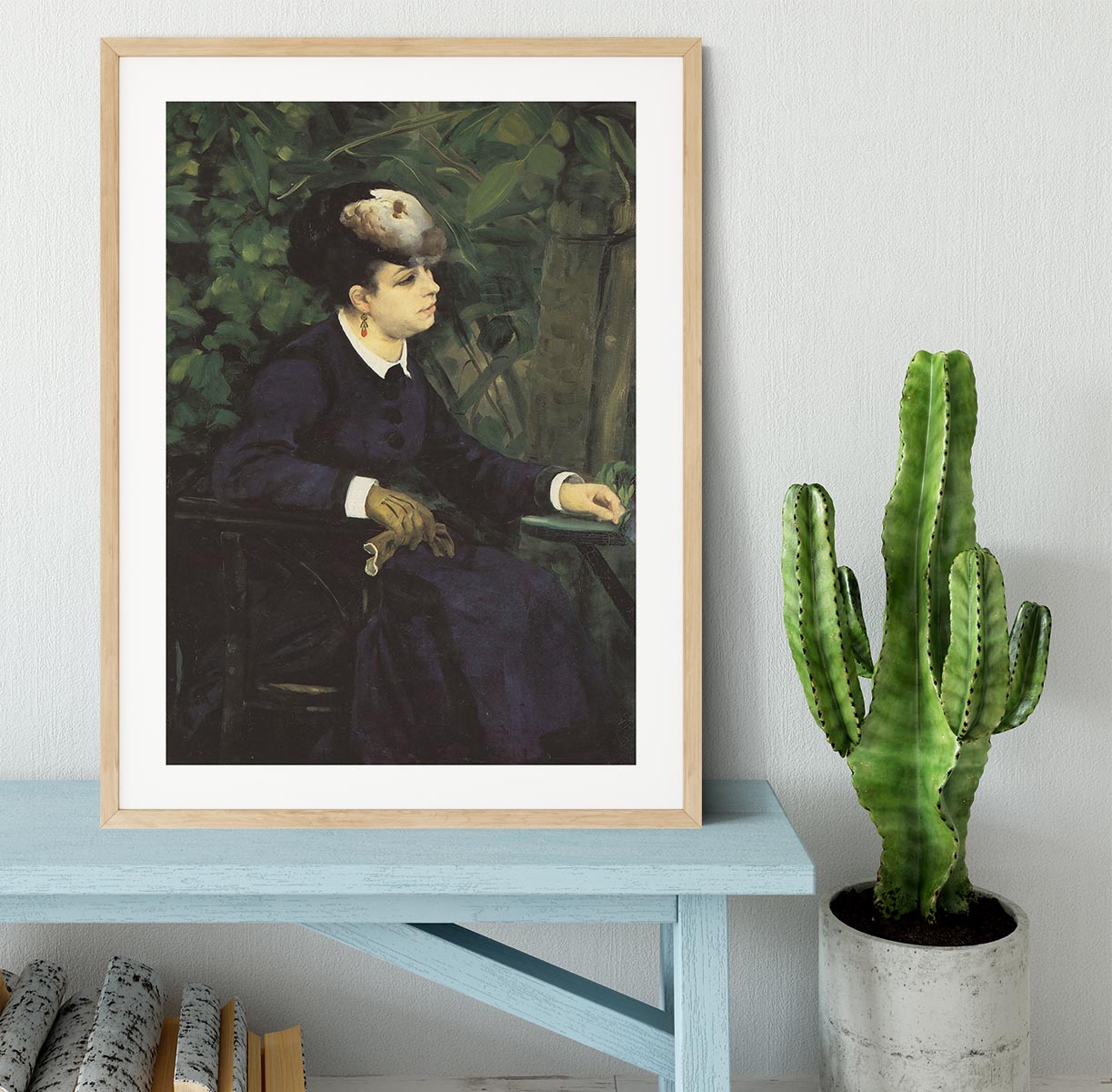 Woman with gull feather Woman in the garden by Renoir Framed Print - Canvas Art Rocks - 3