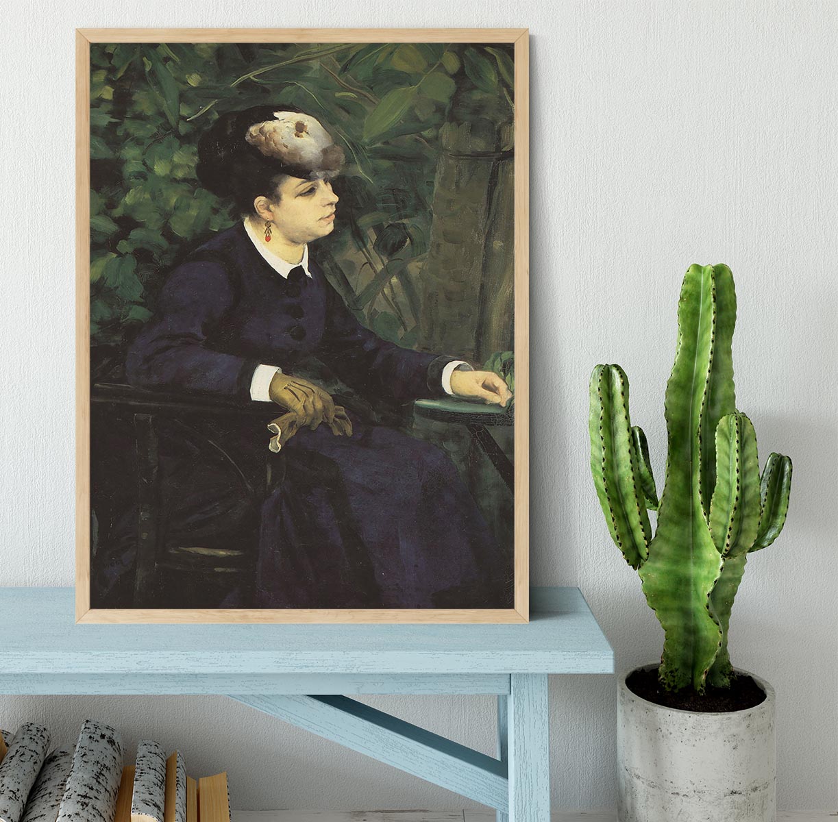 Woman with gull feather Woman in the garden by Renoir Framed Print - Canvas Art Rocks - 4