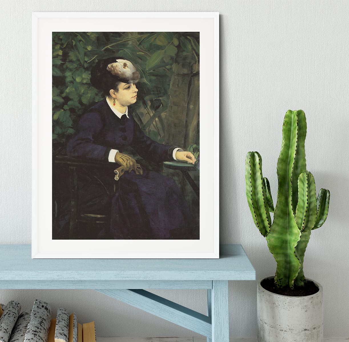 Woman with gull feather Woman in the garden by Renoir Framed Print - Canvas Art Rocks - 5