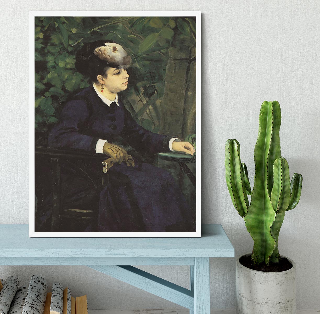 Woman with gull feather Woman in the garden by Renoir Framed Print - Canvas Art Rocks -6