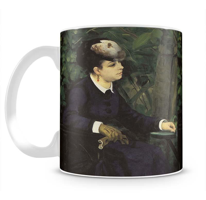 Woman with gull feather Woman in the garden by Renoir Mug - Canvas Art Rocks - 2