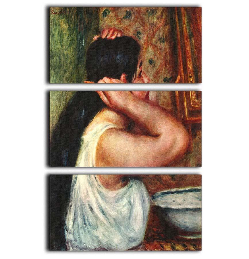 Woman with hair combs by Renoir 3 Split Panel Canvas Print - Canvas Art Rocks - 1