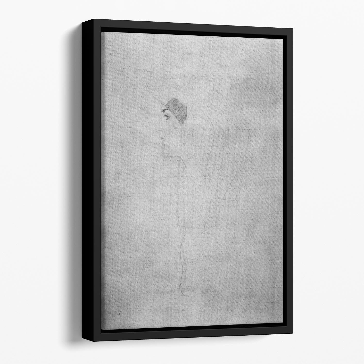 Woman with hat in profile by Klimt Floating Framed Canvas