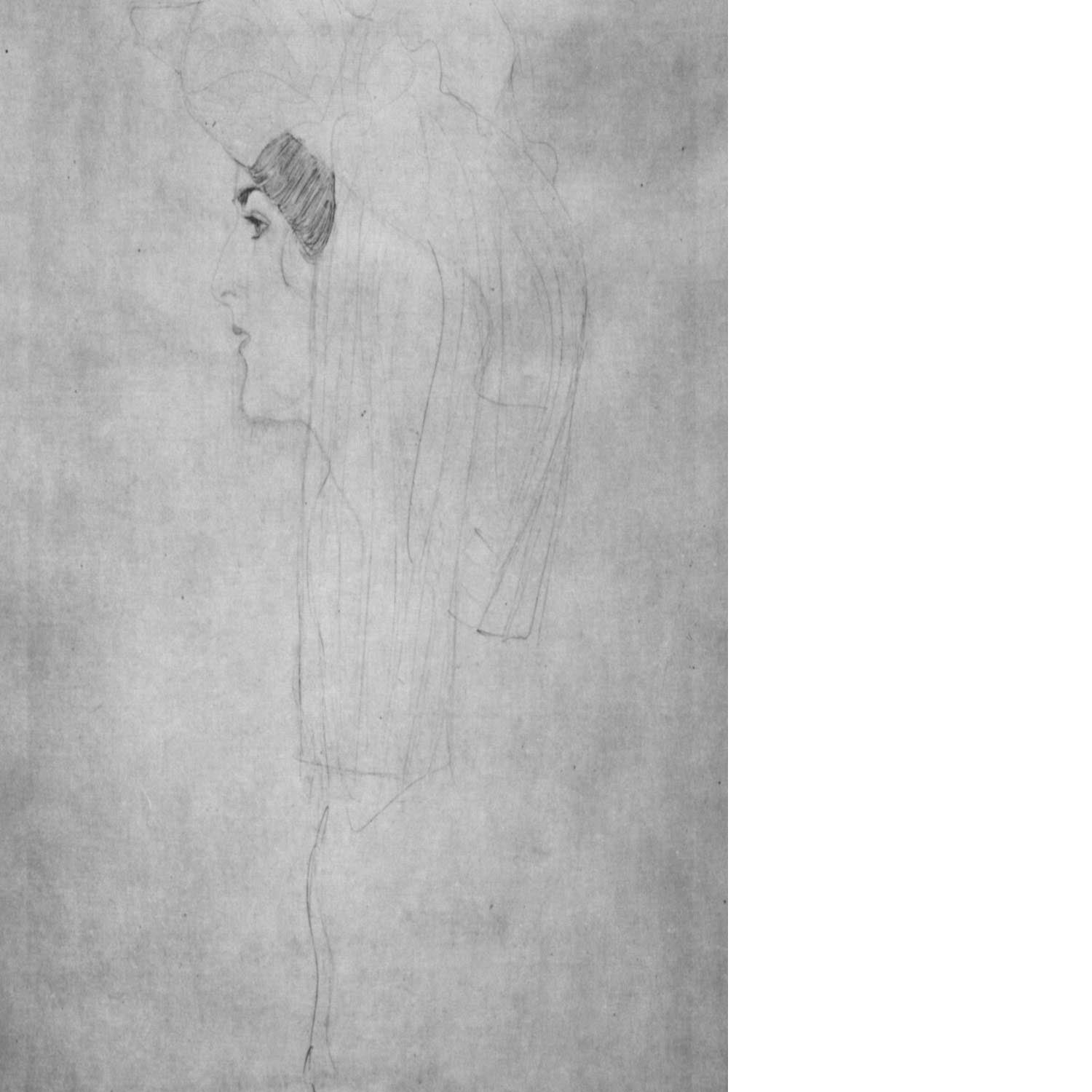 Woman with hat in profile by Klimt Floating Framed Canvas