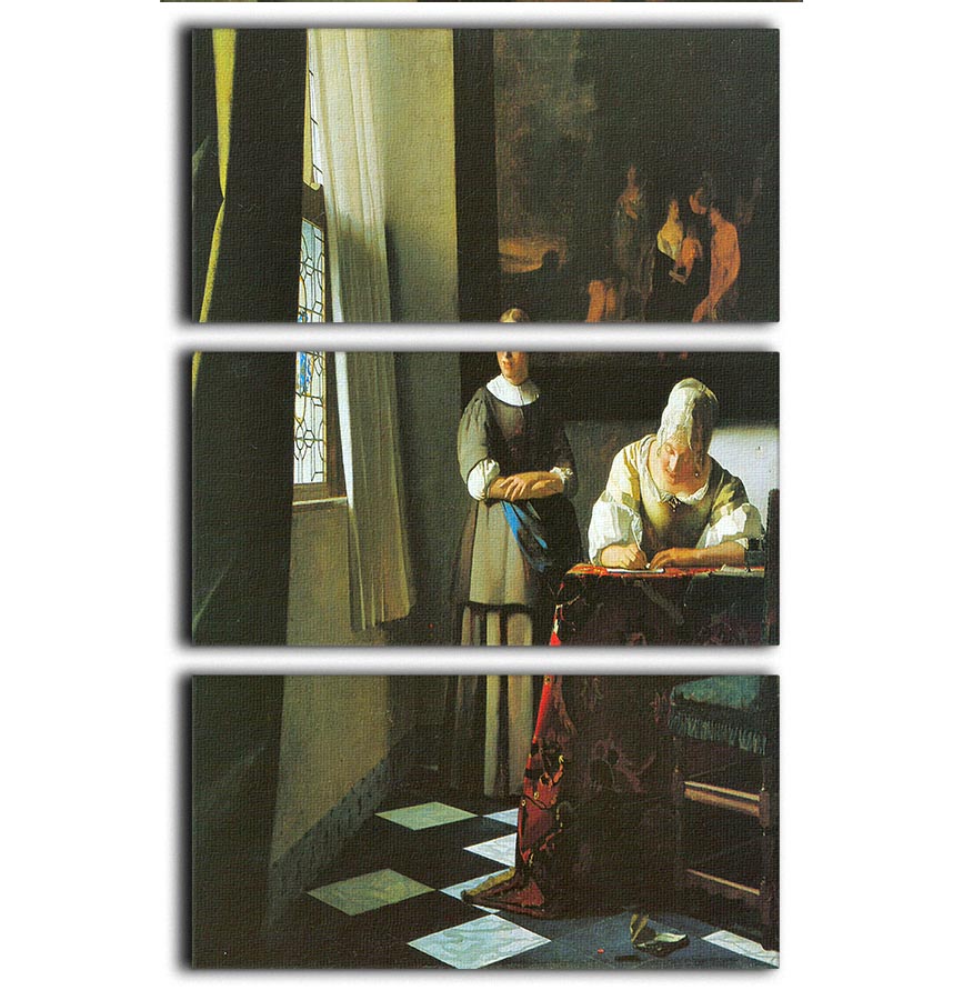 Woman with messenger by Vermeer 3 Split Panel Canvas Print - Canvas Art Rocks - 1