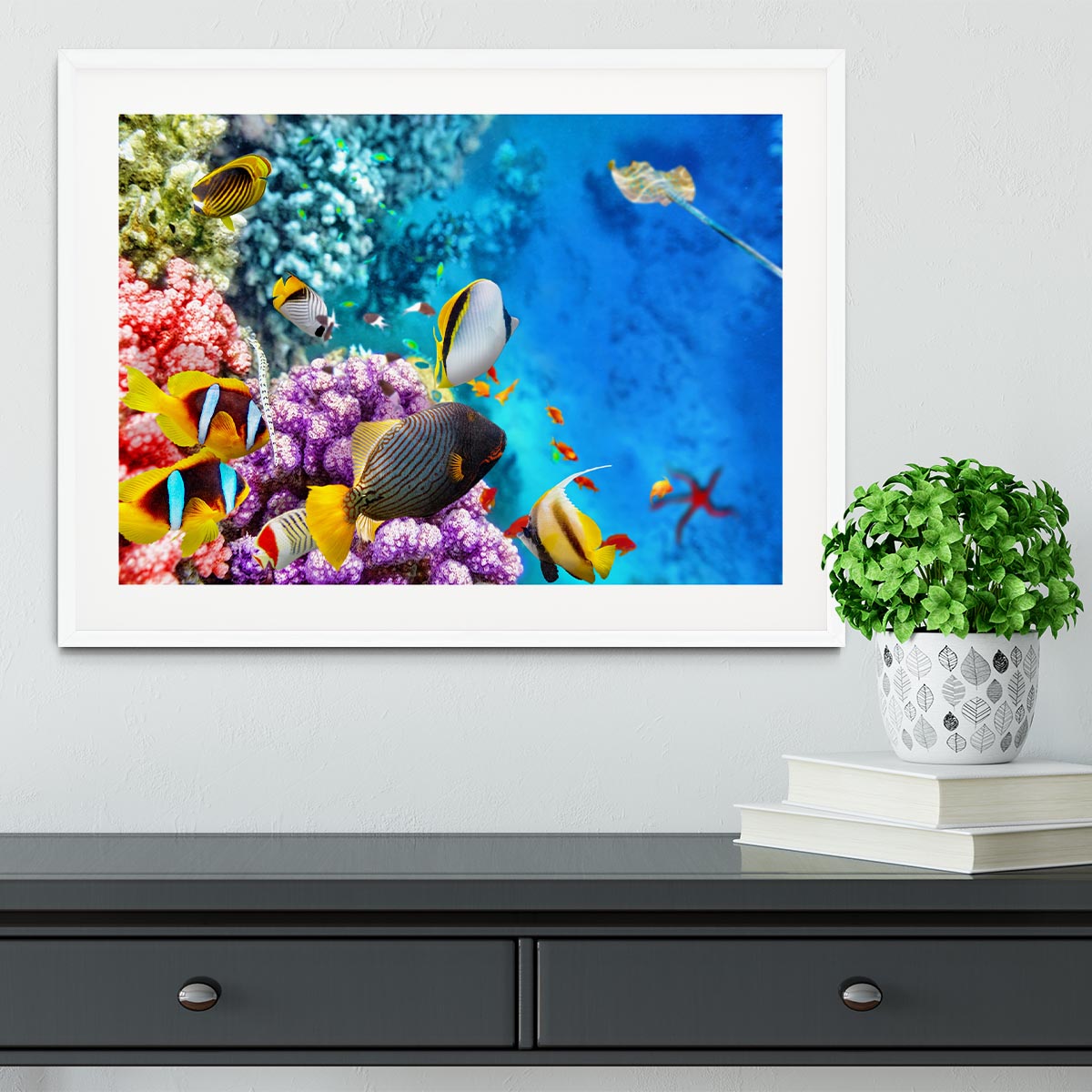 World with corals and tropical fish Framed Print - Canvas Art Rocks - 5