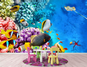 World with corals and tropical fish Wall Mural Wallpaper - Canvas Art Rocks - 2