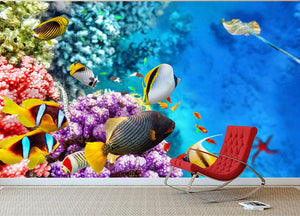 World with corals and tropical fish Wall Mural Wallpaper - Canvas Art Rocks - 3