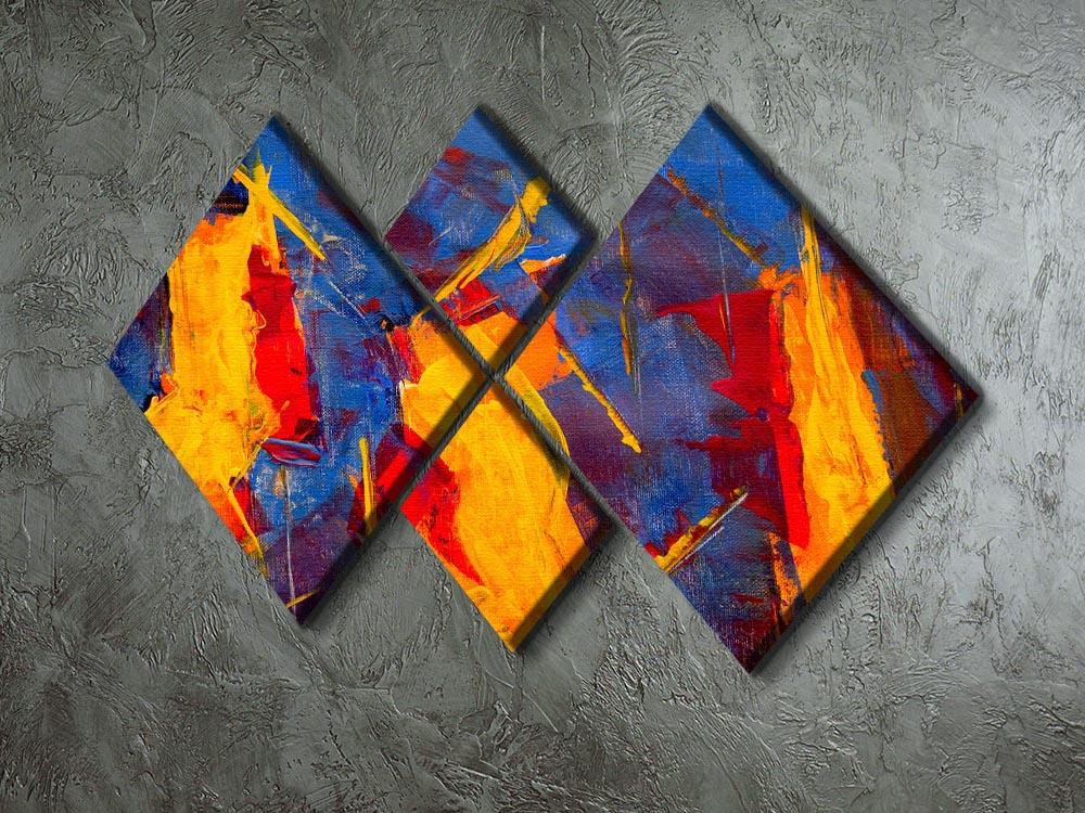 Yellow Blue Brown and Red Abstract Painting 4 Square Multi Panel Canvas - Canvas Art Rocks - 2