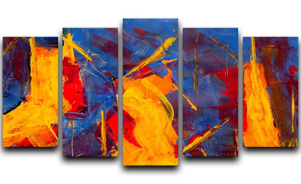 Yellow Blue Brown and Red Abstract Painting 5 Split Panel Canvas  - Canvas Art Rocks - 1