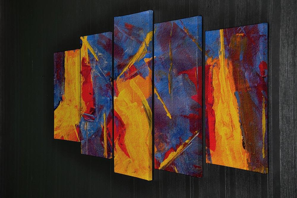 Yellow Blue Brown and Red Abstract Painting 5 Split Panel Canvas - Canvas Art Rocks - 2