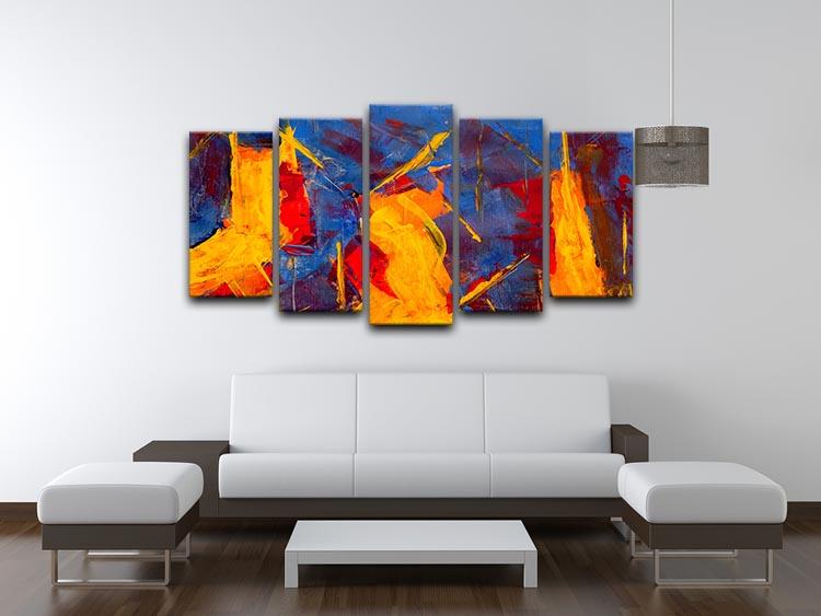 Yellow Blue Brown and Red Abstract Painting 5 Split Panel Canvas - Canvas Art Rocks - 3