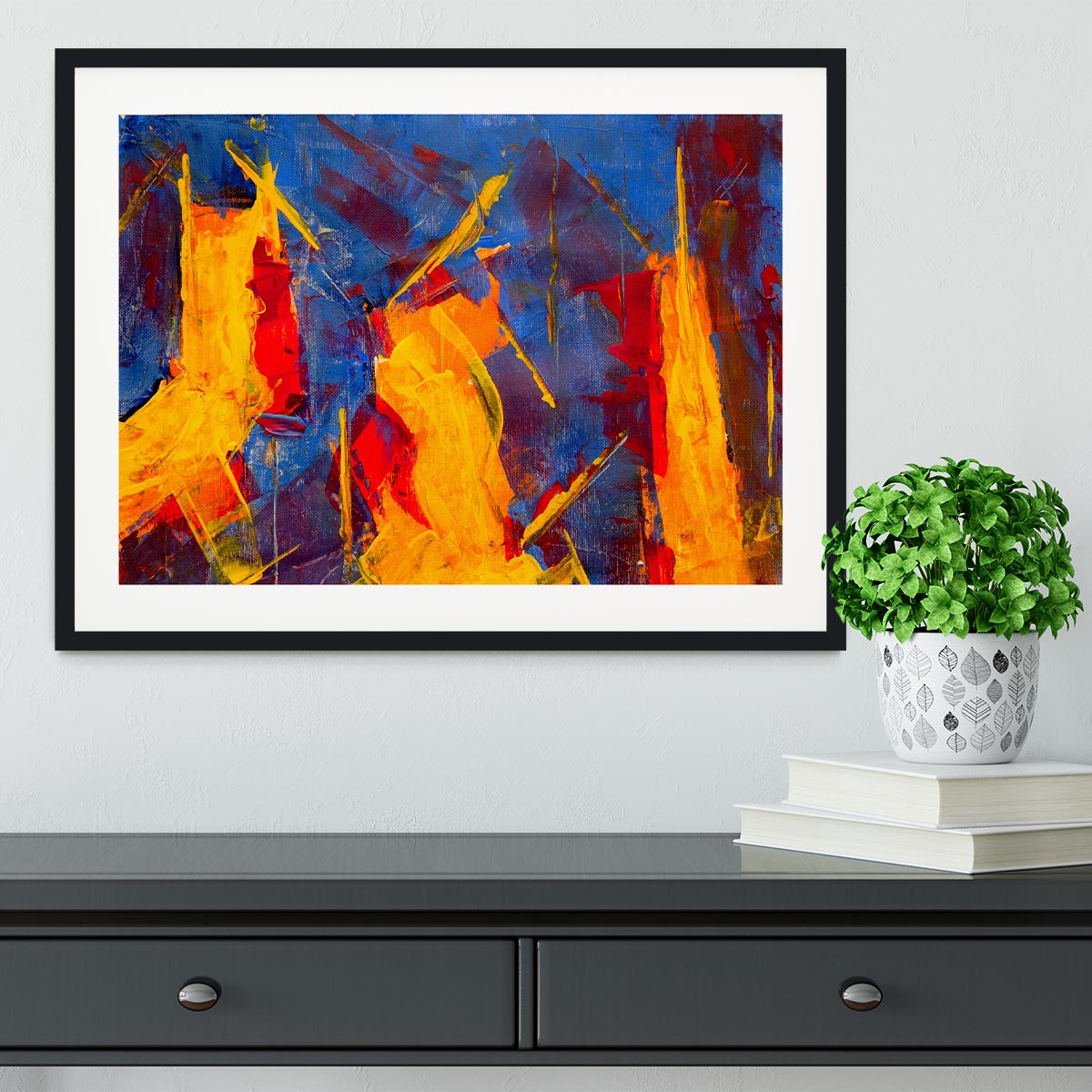 Yellow Blue Brown and Red Abstract Painting Framed Print - Canvas Art Rocks - 1
