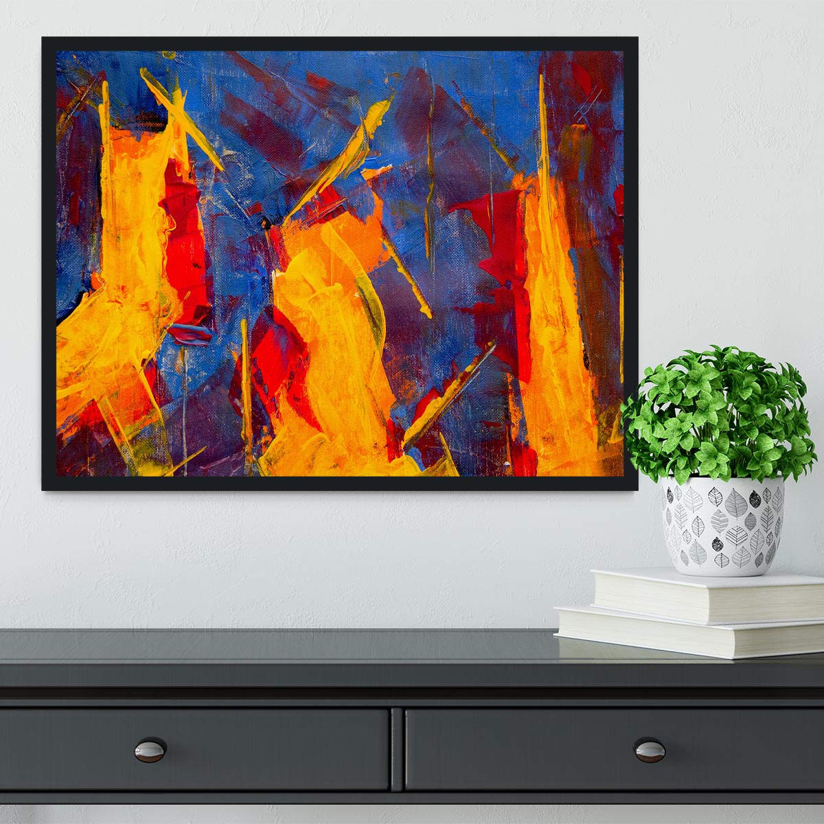 Yellow Blue Brown and Red Abstract Painting Framed Print - Canvas Art Rocks - 2
