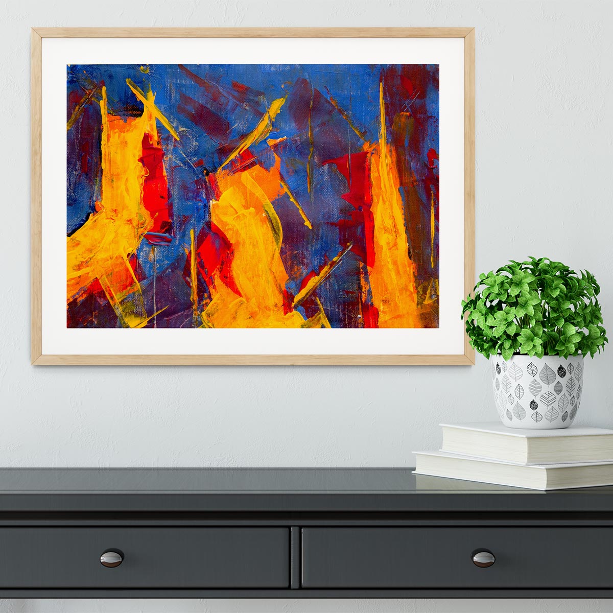 Yellow Blue Brown and Red Abstract Painting Framed Print - Canvas Art Rocks - 3