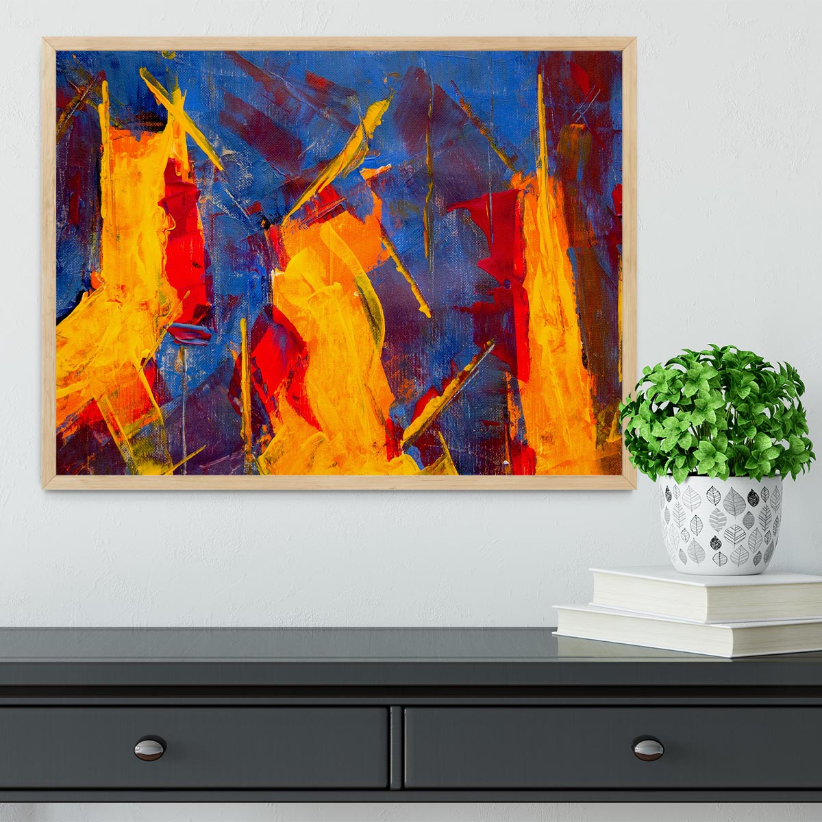 Yellow Blue Brown and Red Abstract Painting Framed Print - Canvas Art Rocks - 4