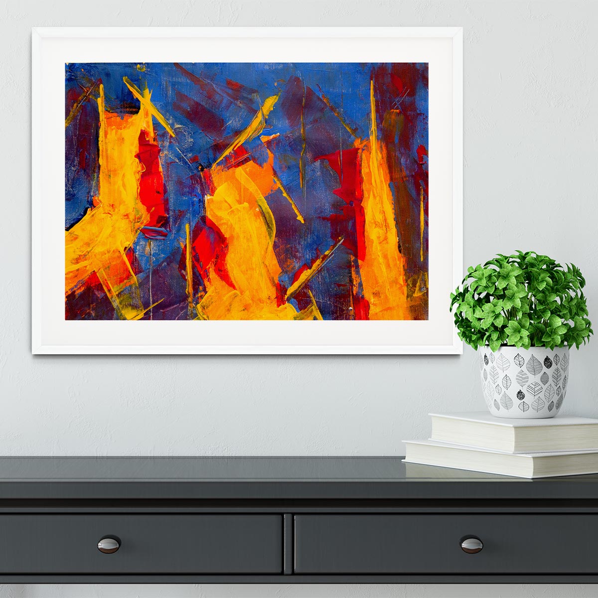 Yellow Blue Brown and Red Abstract Painting Framed Print - Canvas Art Rocks - 5