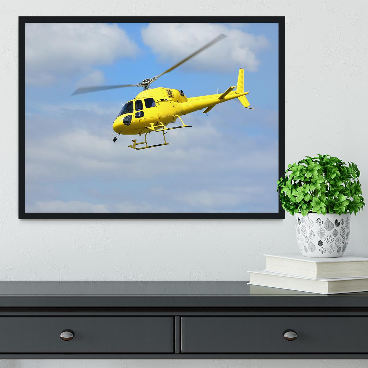 Yellow helicopter in the air Framed Print - Canvas Art Rocks - 2