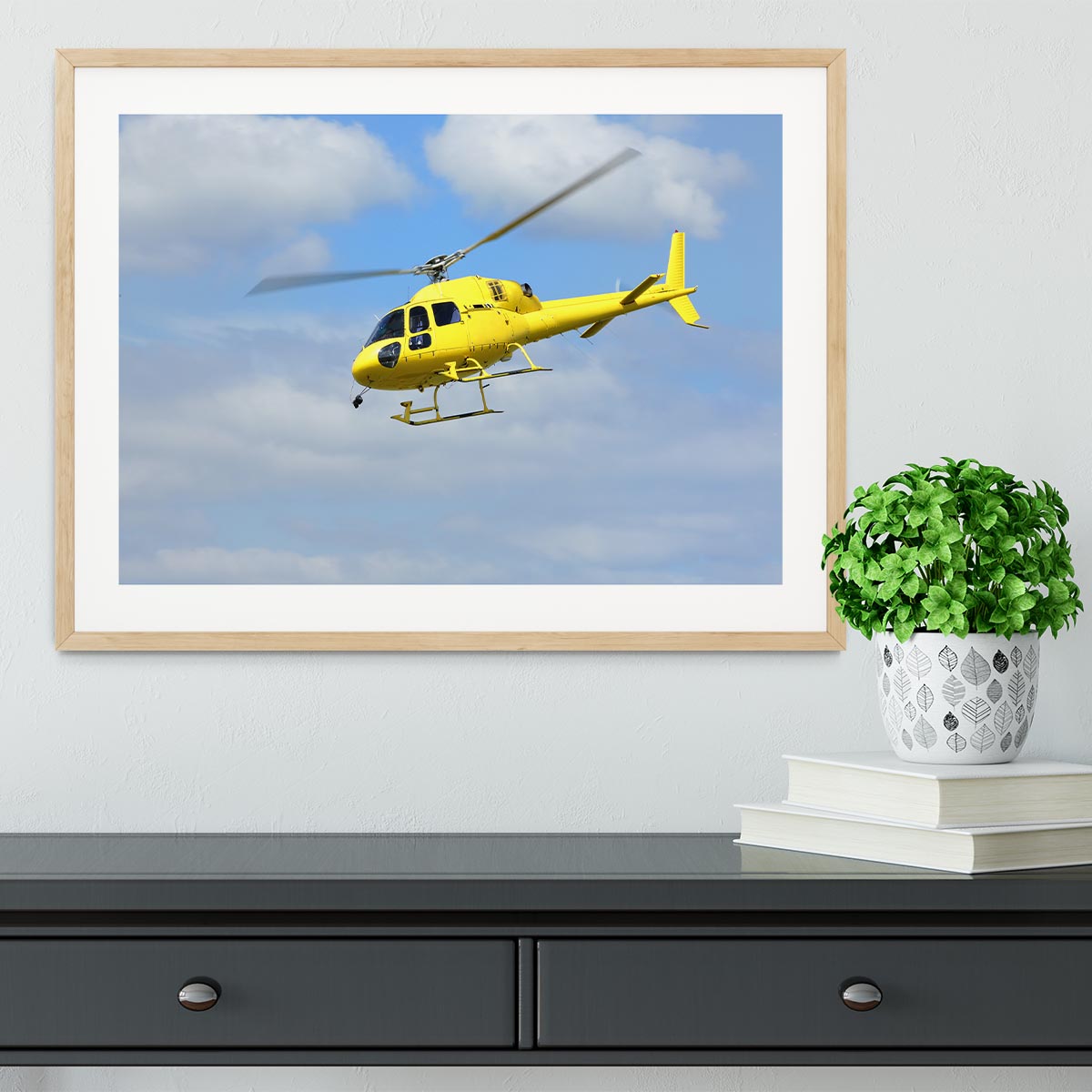 Yellow helicopter in the air Framed Print - Canvas Art Rocks - 3