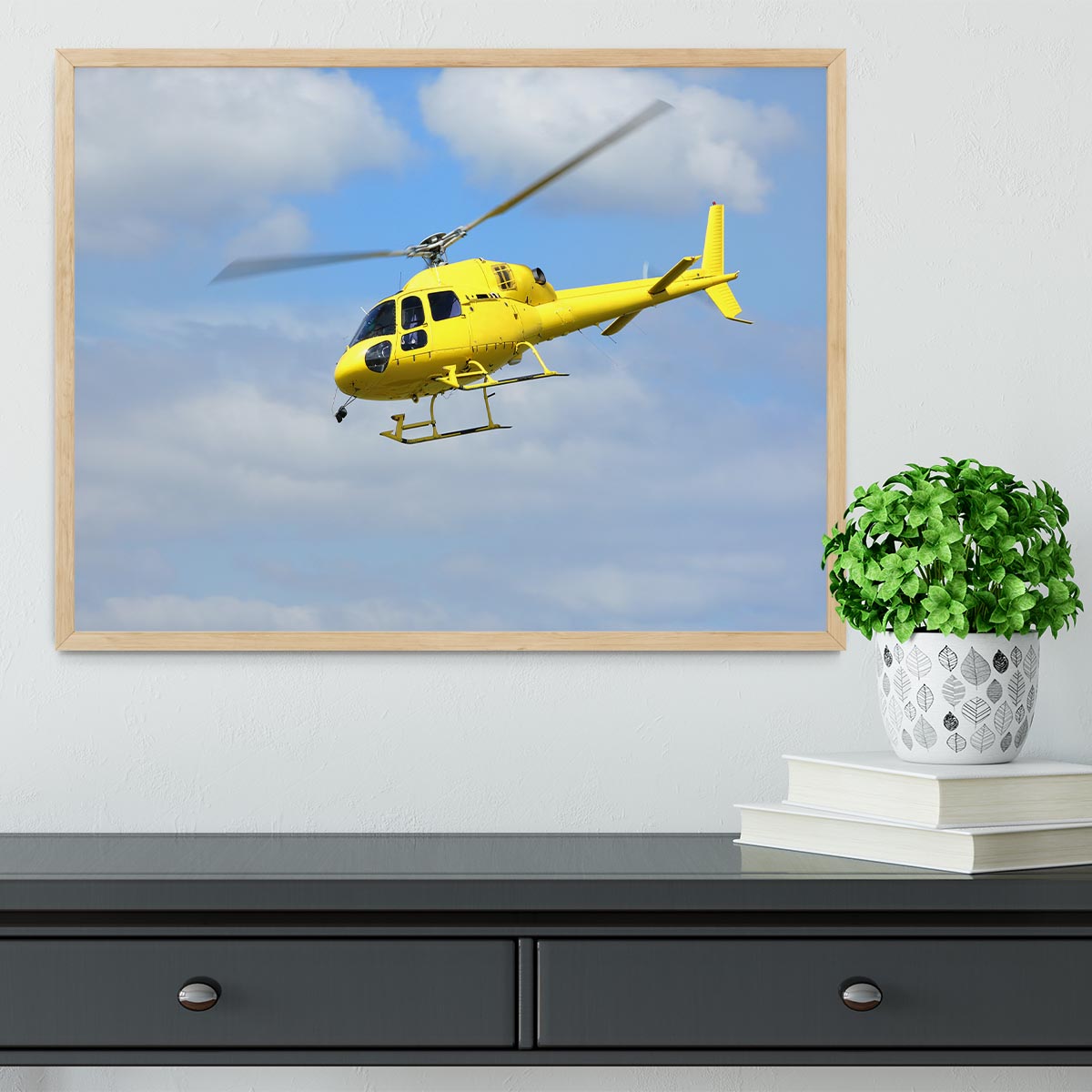 Yellow helicopter in the air Framed Print - Canvas Art Rocks - 4