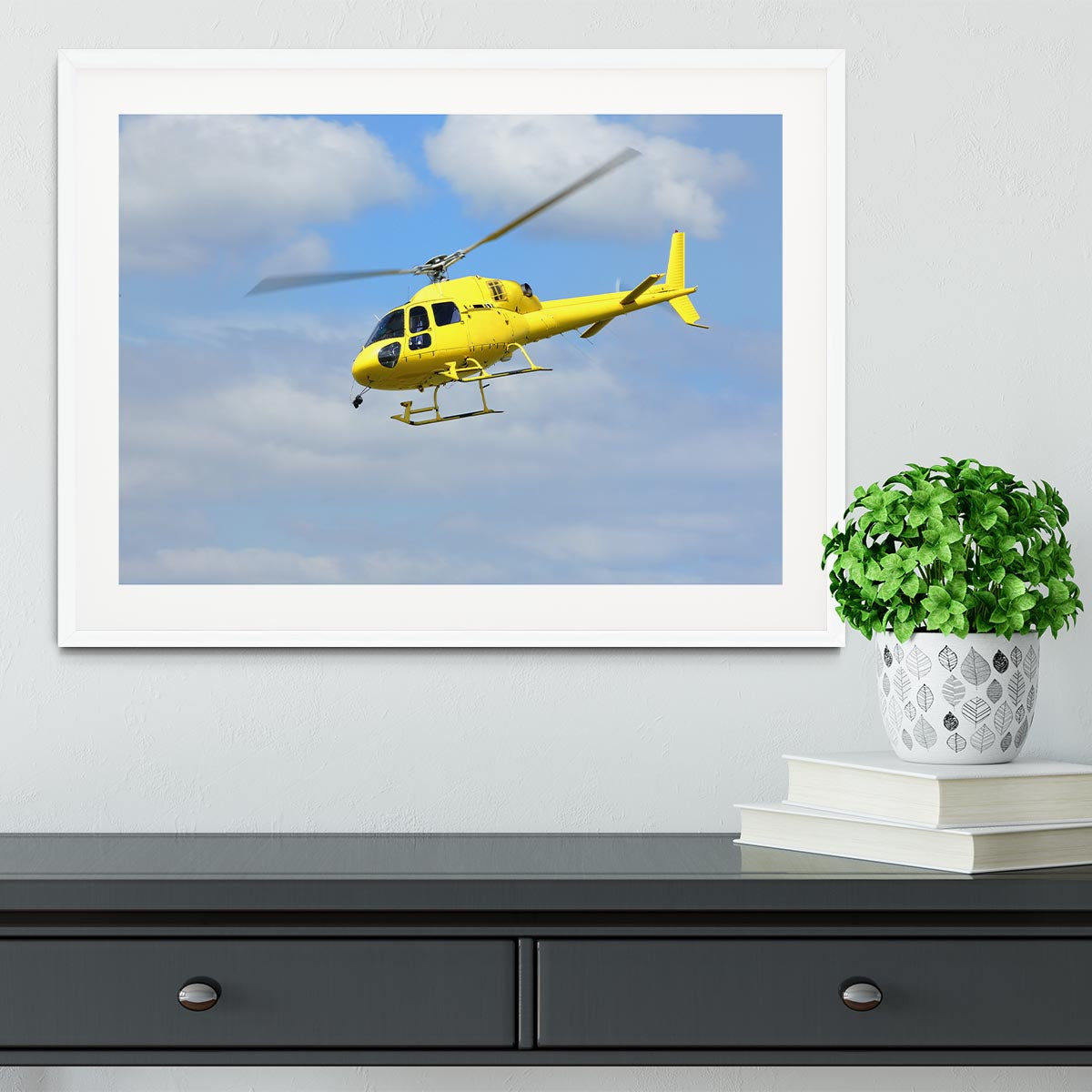 Yellow helicopter in the air Framed Print - Canvas Art Rocks - 5