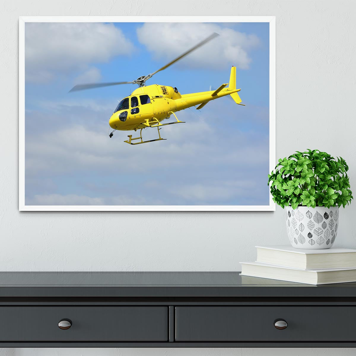 Yellow helicopter in the air Framed Print - Canvas Art Rocks -6