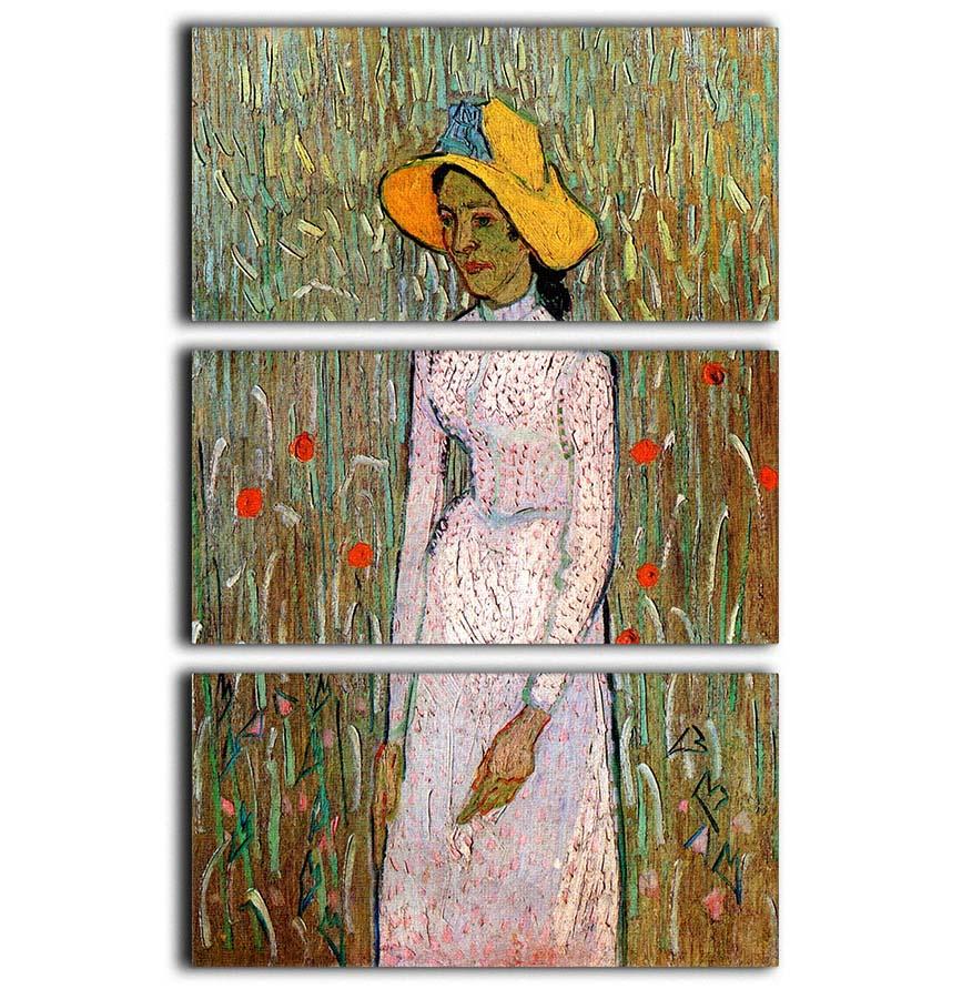 Young Girl Standing Against a Background of Wheat by Van Gogh 3 Split Panel Canvas Print - Canvas Art Rocks - 1