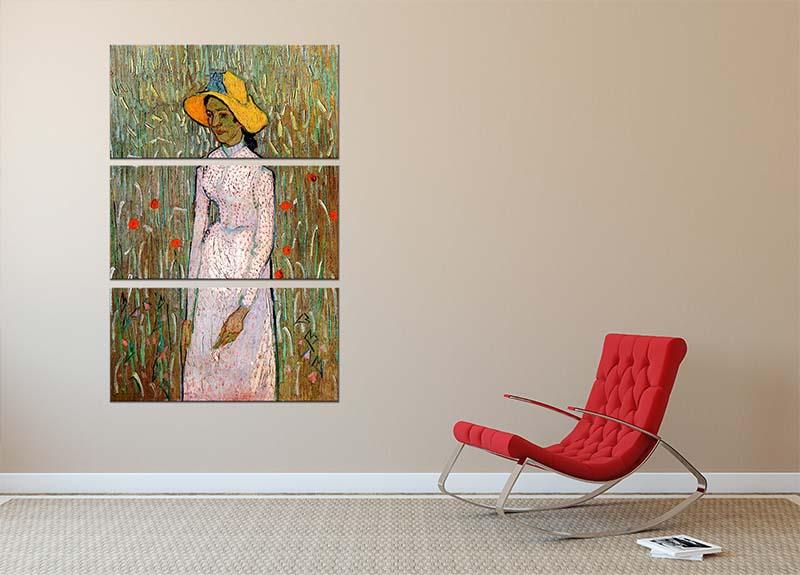 Young Girl Standing Against a Background of Wheat by Van Gogh 3 Split Panel Canvas Print - Canvas Art Rocks - 2