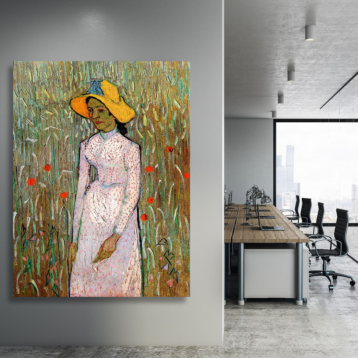 Young Girl Standing Against a Background of Wheat by Van Gogh Canvas Print or Poster - Canvas Art Rocks - 3