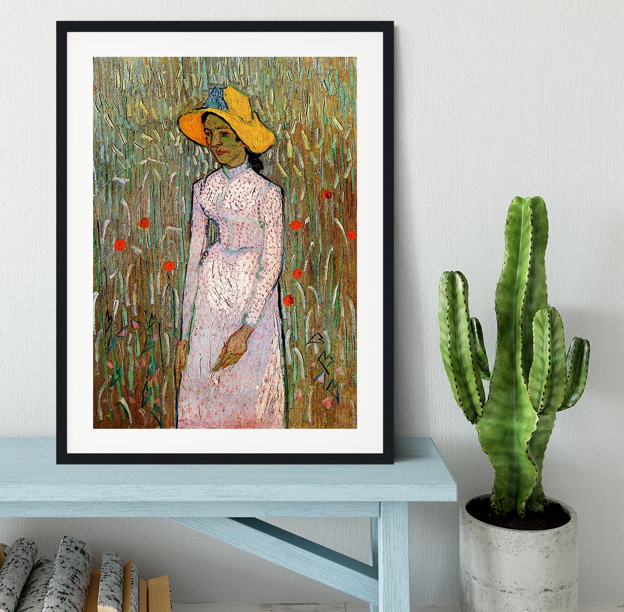Young Girl Standing Against a Background of Wheat by Van Gogh Framed Print - Canvas Art Rocks - 1