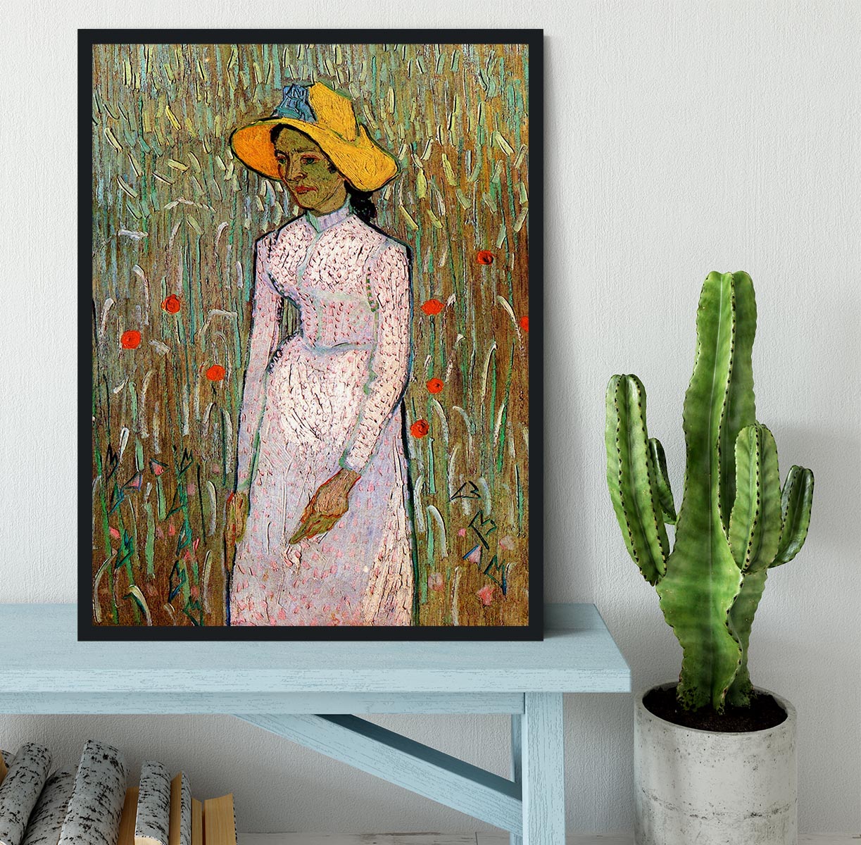 Young Girl Standing Against a Background of Wheat by Van Gogh Framed Print - Canvas Art Rocks - 2