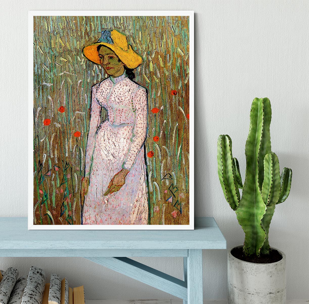 Young Girl Standing Against a Background of Wheat by Van Gogh Framed Print - Canvas Art Rocks -6