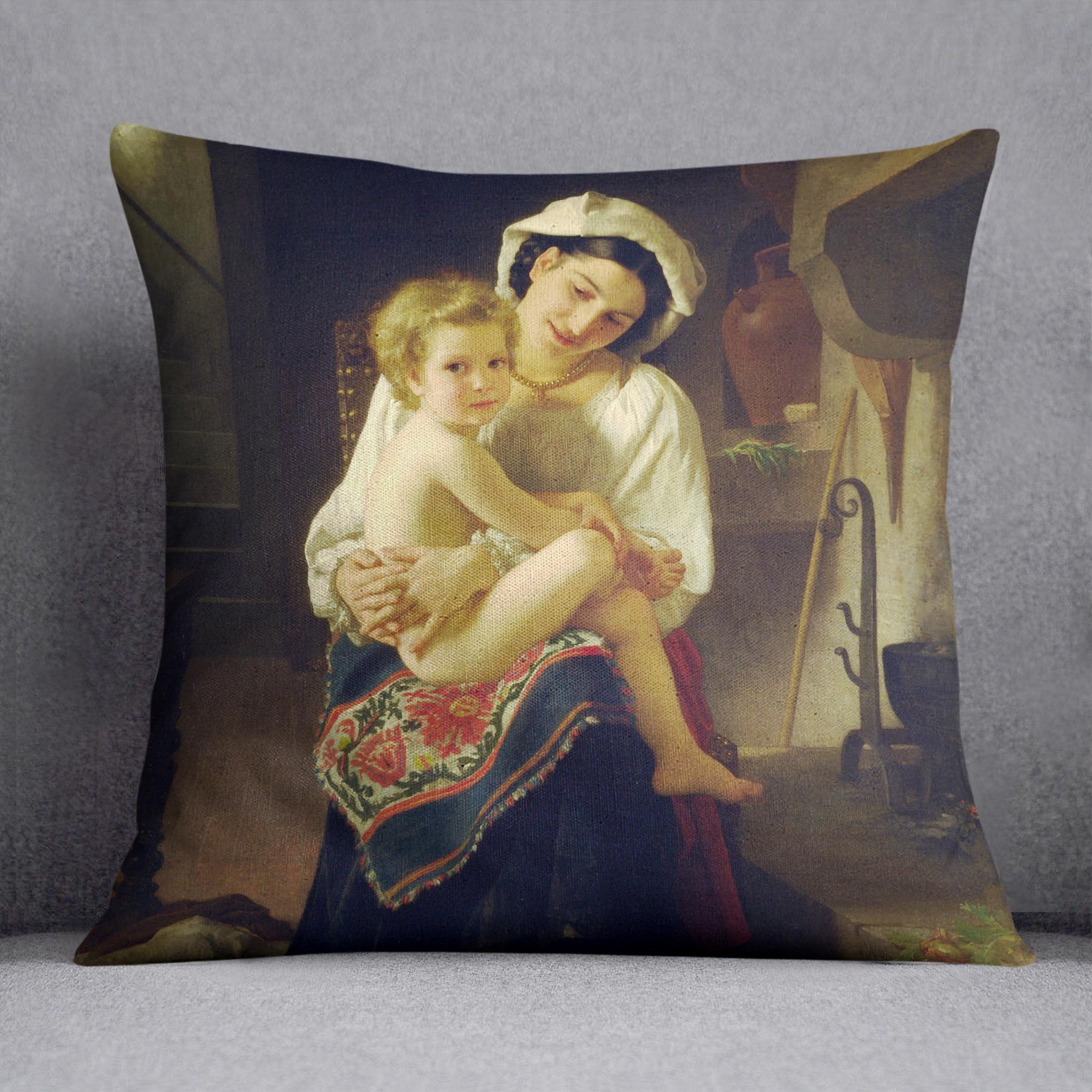 Young Mother Gazing At Her Child By Bouguereau Cushion