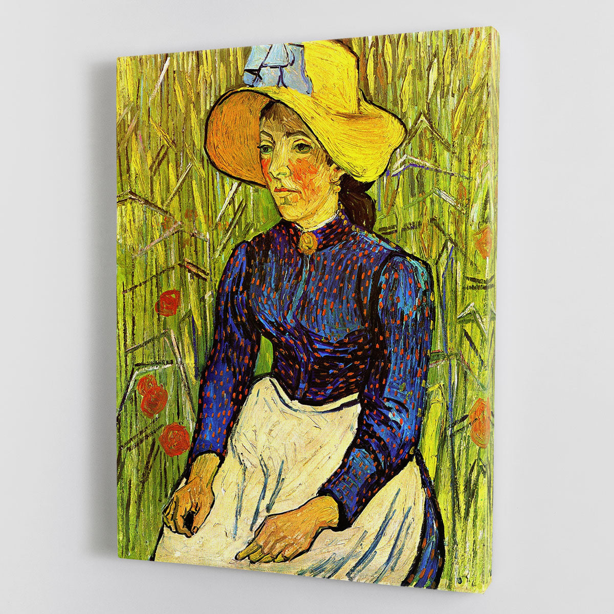 Young Peasant Woman with Straw Hat Sitting in the Wheat by Van Gogh Canvas Print or Poster - Canvas Art Rocks - 1