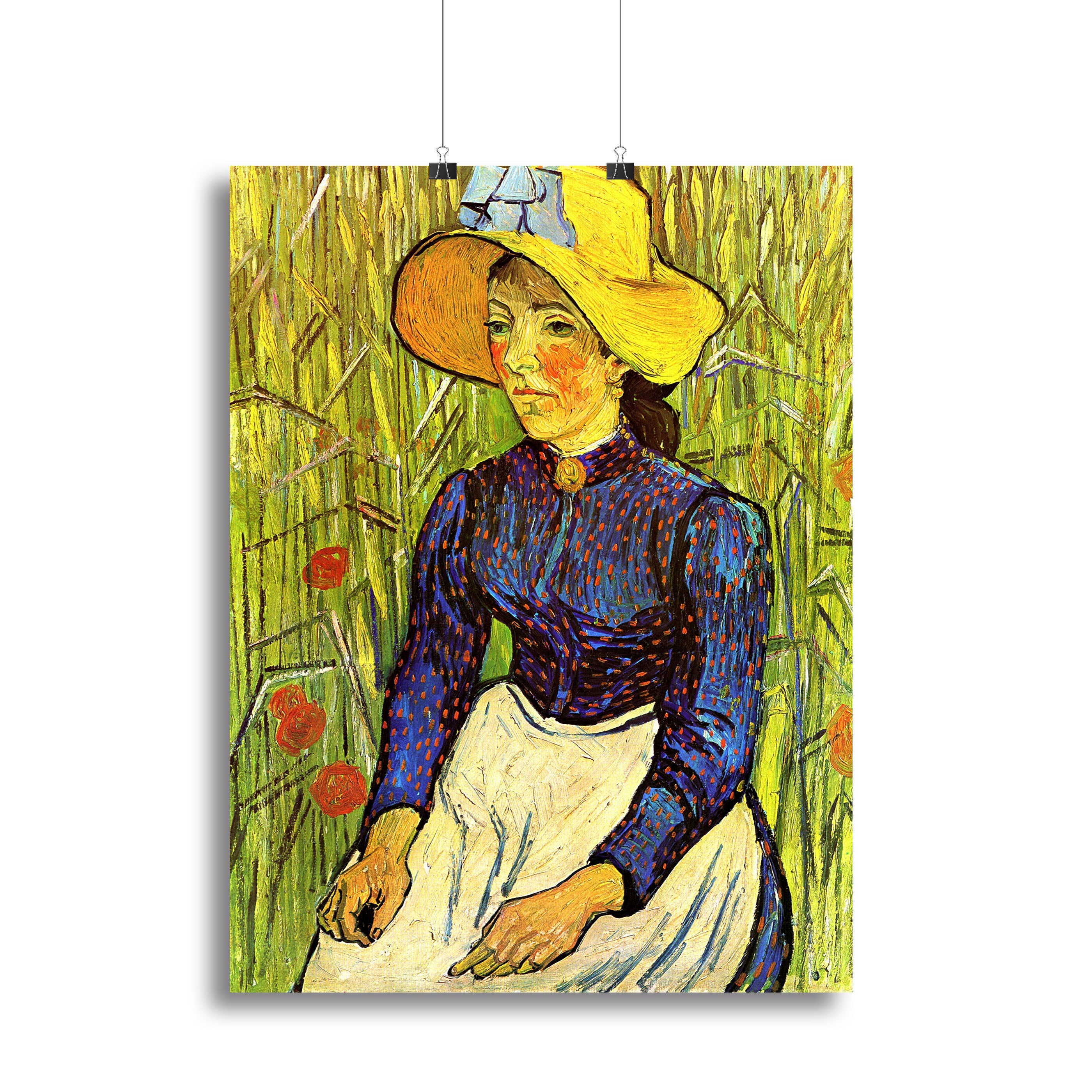 Young Peasant Woman with Straw Hat Sitting in the Wheat by Van Gogh Canvas Print or Poster - Canvas Art Rocks - 2