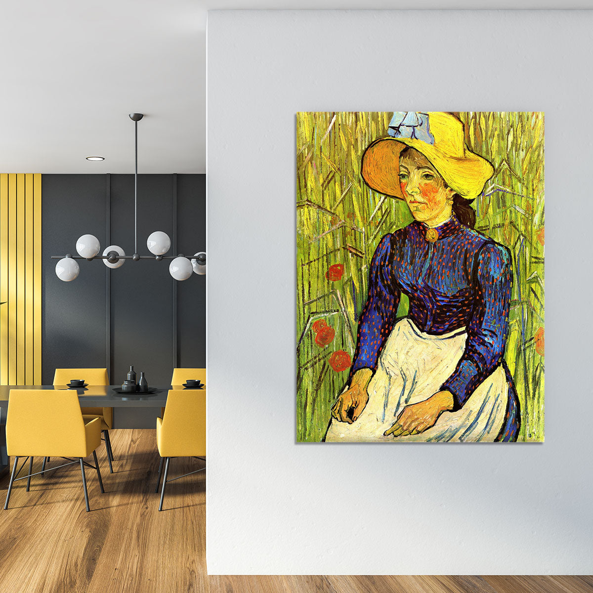 Young Peasant Woman with Straw Hat Sitting in the Wheat by Van Gogh Canvas Print or Poster - Canvas Art Rocks - 4
