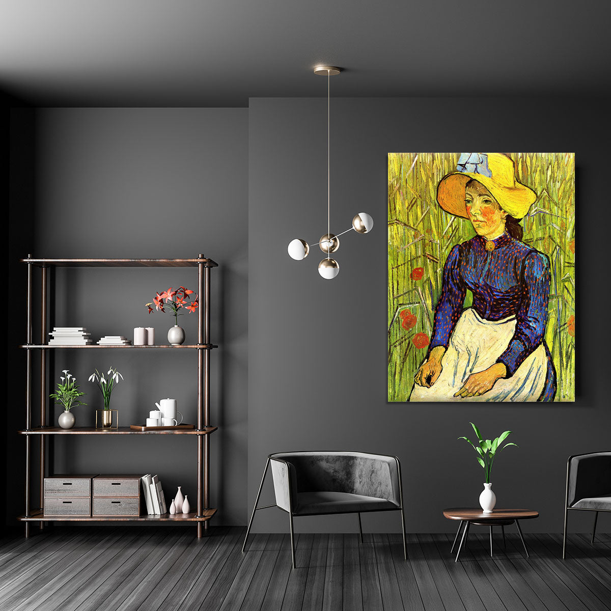 Young Peasant Woman with Straw Hat Sitting in the Wheat by Van Gogh Canvas Print or Poster - Canvas Art Rocks - 5