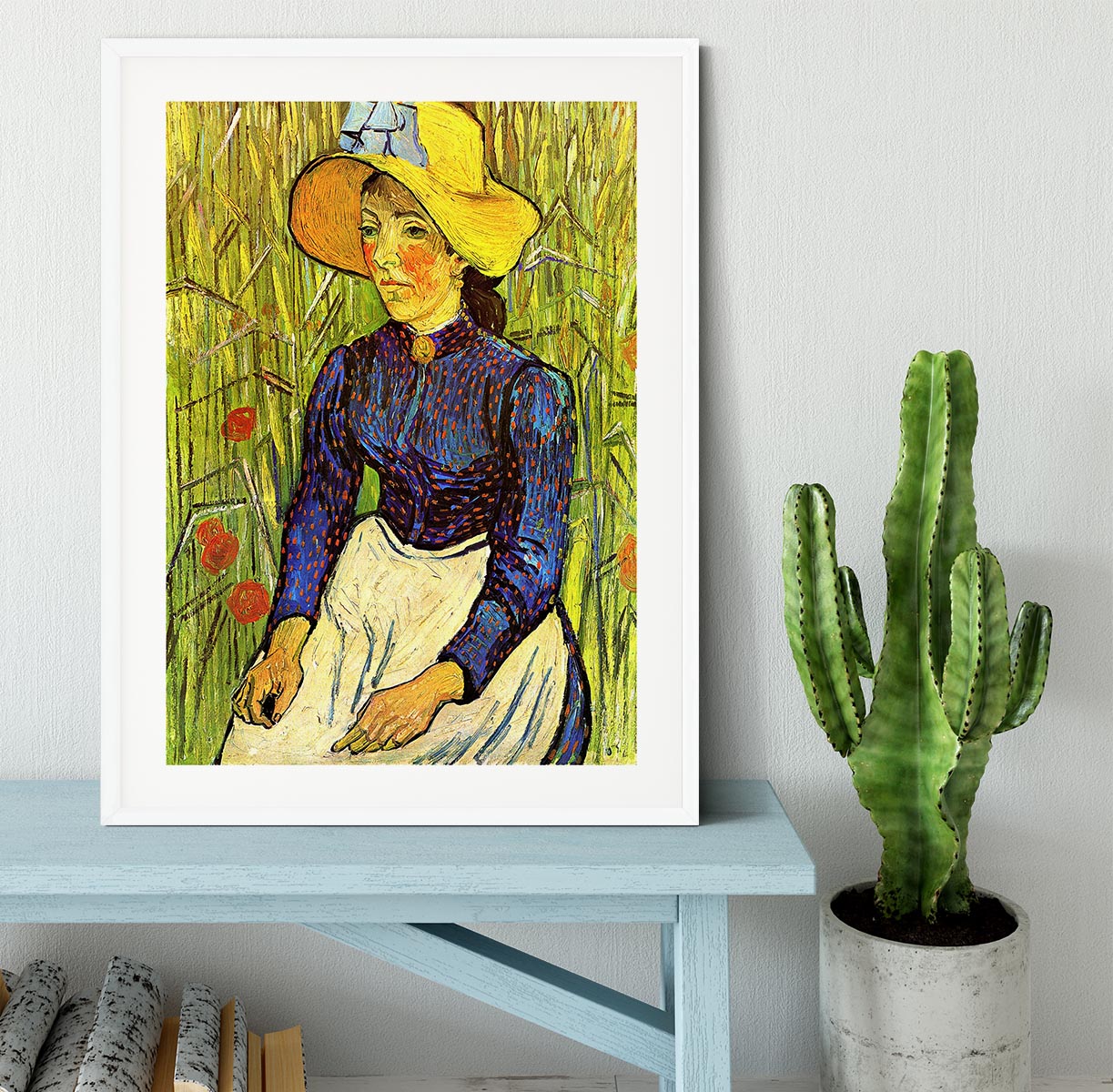 Young Peasant Woman with Straw Hat Sitting in the Wheat by Van Gogh Framed Print - Canvas Art Rocks - 5