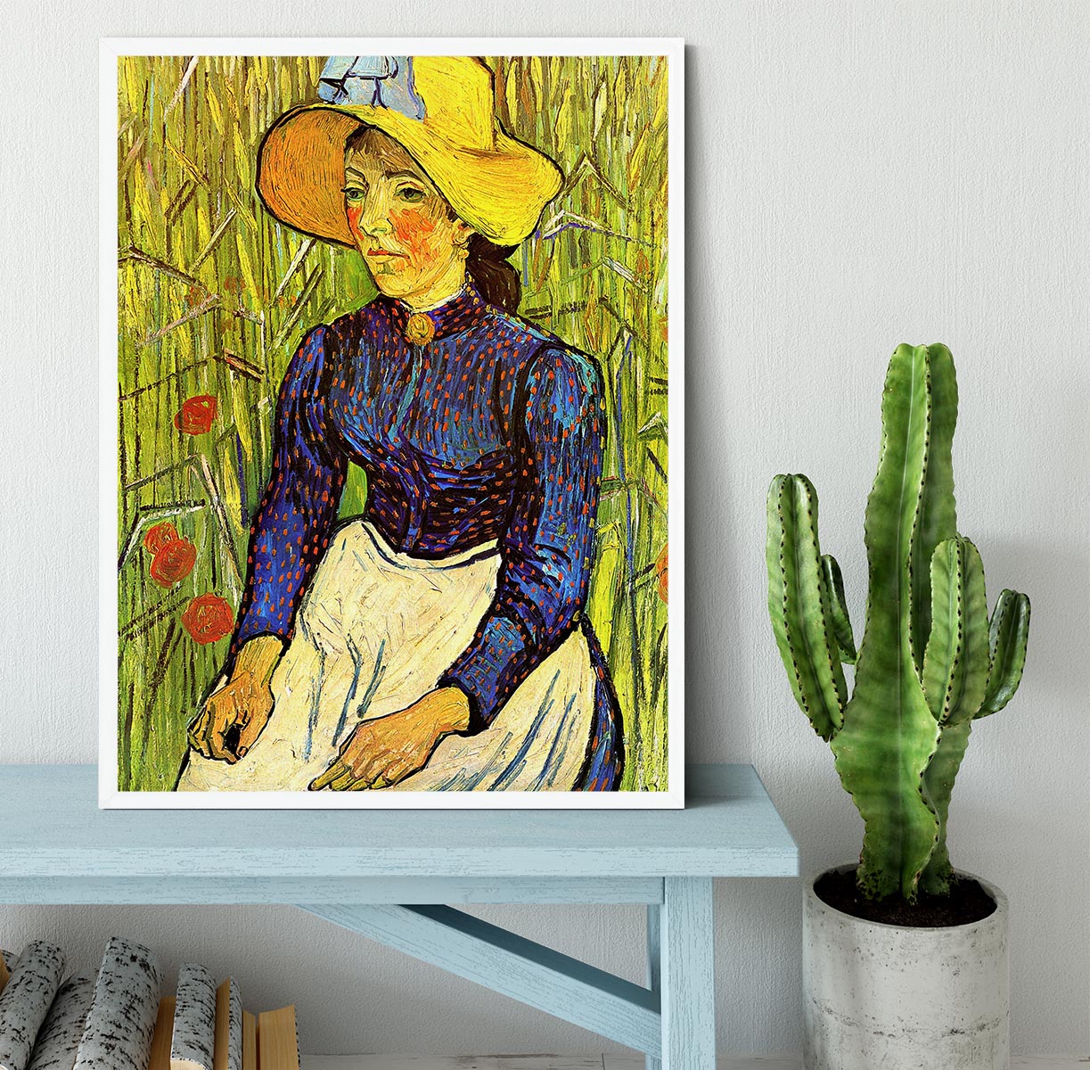 Young Peasant Woman with Straw Hat Sitting in the Wheat by Van Gogh Framed Print - Canvas Art Rocks -6