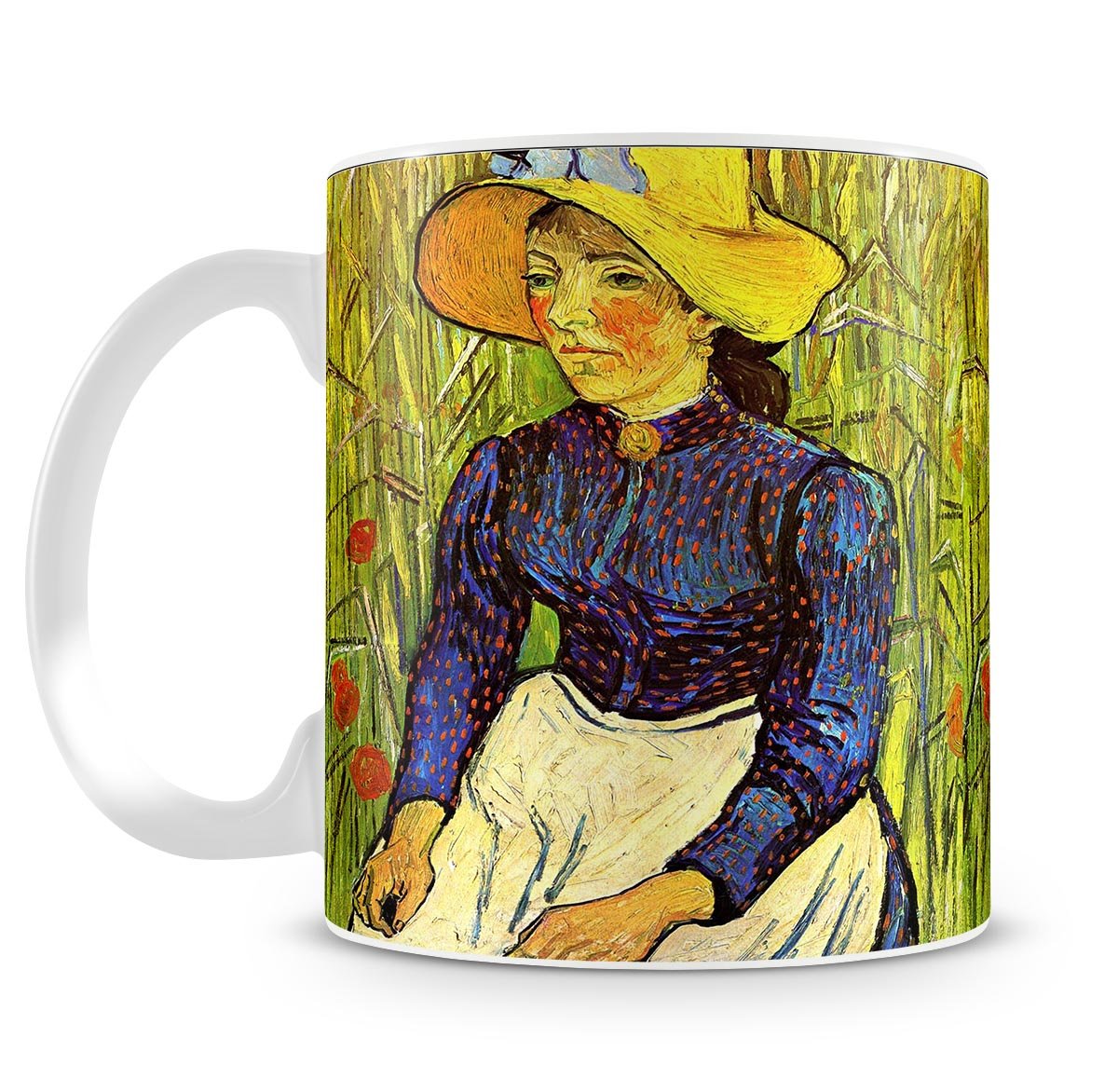 Young Peasant Woman with Straw Hat Sitting in the Wheat by Van Gogh Mug - Canvas Art Rocks - 4
