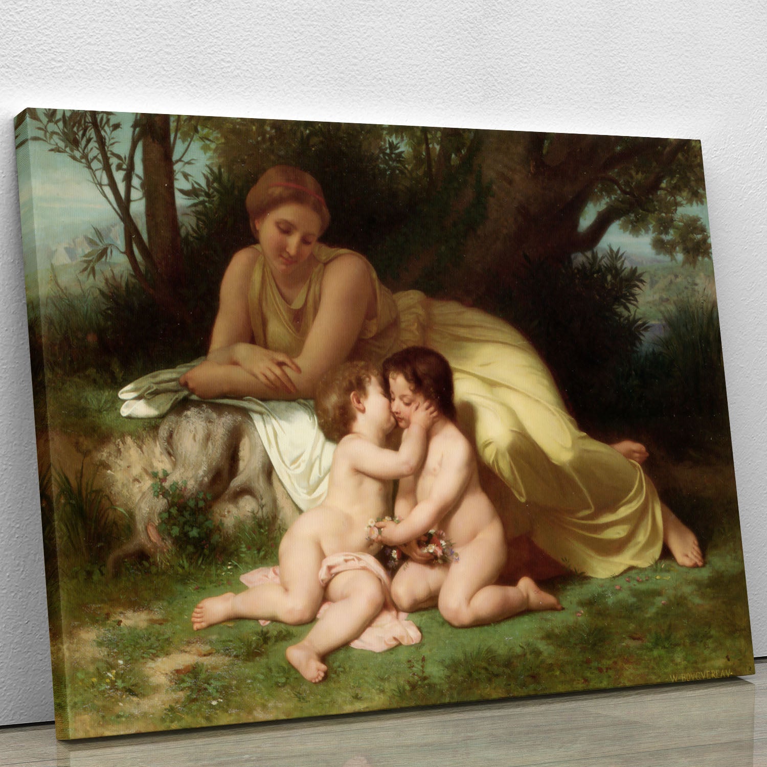 Young Woman Contemplating Two Embracing Children By Bouguereau Canvas Print or Poster - Canvas Art Rocks - 1