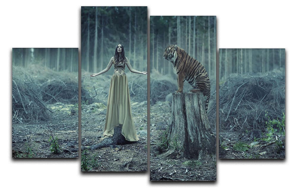 Young girl with a wild tiger 4 Split Panel Canvas - Canvas Art Rocks - 1