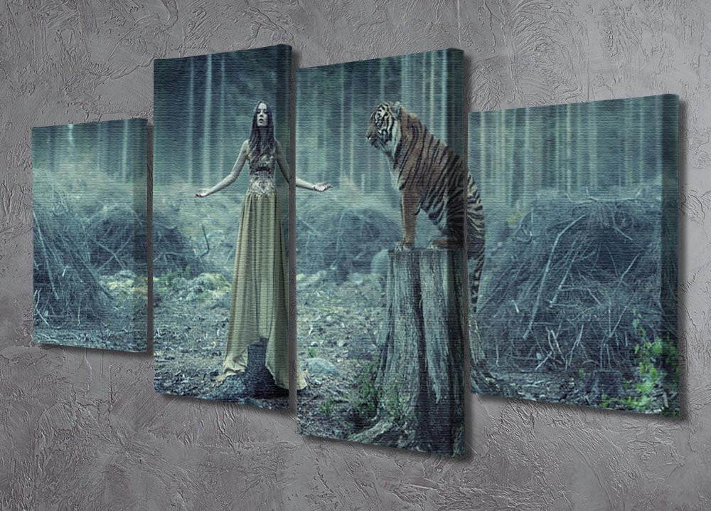 Young girl with a wild tiger 4 Split Panel Canvas - Canvas Art Rocks - 2