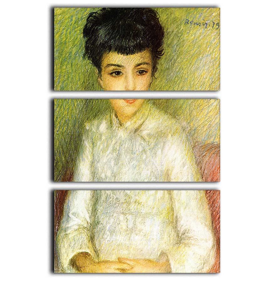 Young girl with brown hair by Renoir 3 Split Panel Canvas Print - Canvas Art Rocks - 1