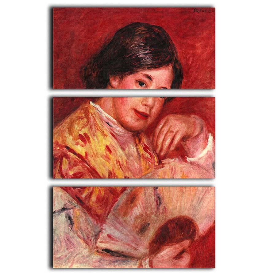Young girl with fan by Renoir 3 Split Panel Canvas Print - Canvas Art Rocks - 1